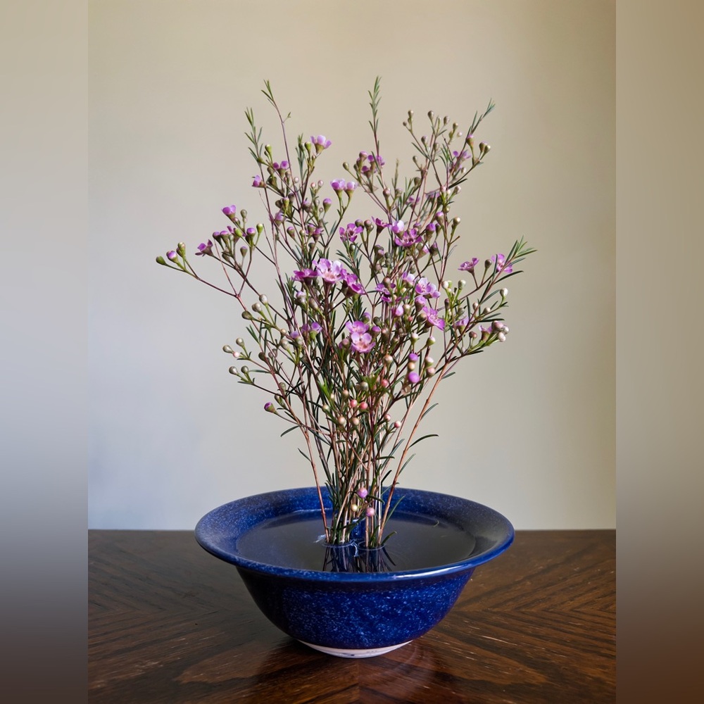 Vintage Ikebana Flower Vase, Handmade Studio Pottery 3 Stem Bowl, Artist Signed